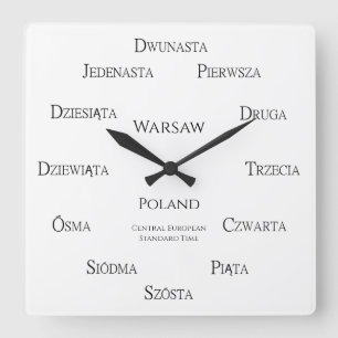 Polska Numbers Anpassningsbar City Land Time Zon Fyrkantig Klocka