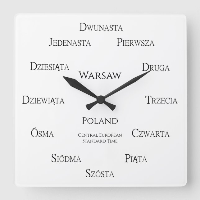 Polska Numbers Anpassningsbar City Land Time Zon Fyrkantig Klocka (Framsida)
