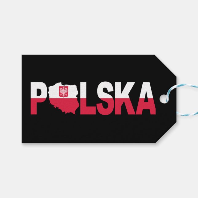 Polska Polen Flagga Karta Lettering Presentetikett (Framsidan (Horisontell))