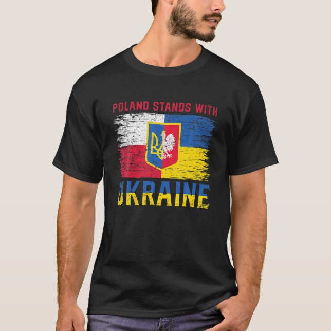 Polska Stands with Ukraina polska Ukrainska Flagga T Shirt (Framsida)