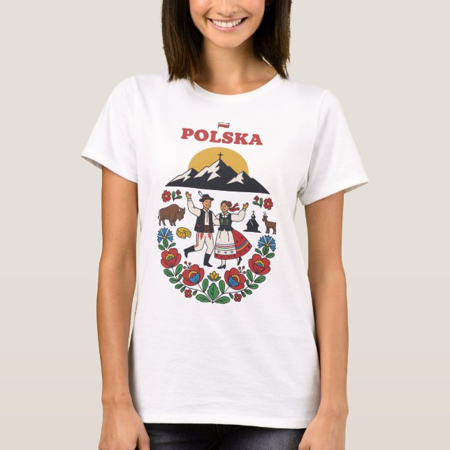 Polska Tatra Folk Mountain Art T Shirt (Framsida)