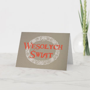 Polska Vita julkransar Röd på Burlap Helgkort