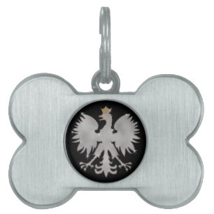 Polska White Eagle Bling Hund Bone Märkre Namnbricka Husdjur