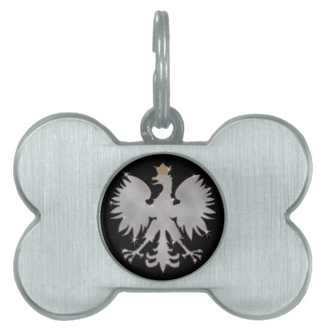 Polska White Eagle Bling Hund Bone Märkre Namnbricka Husdjur (Framsidan)