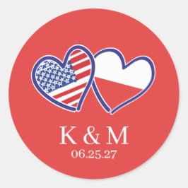 Polskt Amerikanska Hjärtflaggor Runt Klistermärke