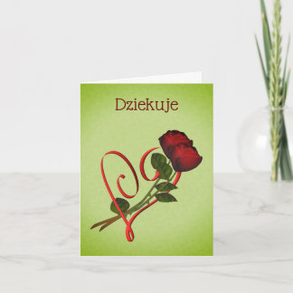 Polskt Dziekuje Tack Röd ros Heart Card Kort