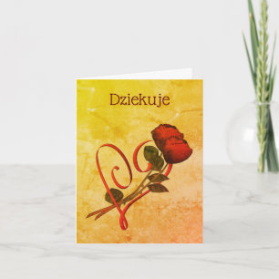 Polskt Dziekuje Tack Röd ros Heart Card Kort