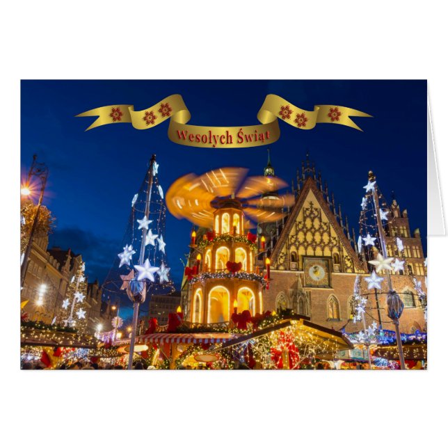 Polskt/Polski - god jul/Wesołych Świąt Hälsningskort (Framsidan Horizontal)