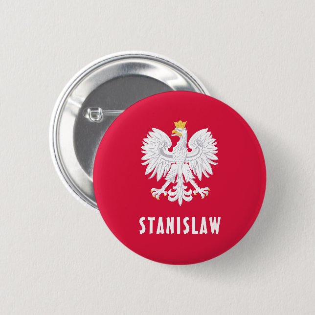 Polskt rödvita Eagle Polska-eget namn Knapp (Framsida & baksida)