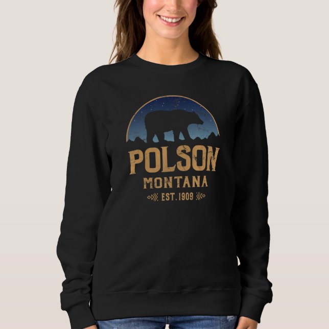 Polson Montana MT Big Sky Country Bear & Mountains T Shirt (Framsida)