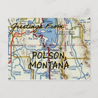 Polson MT Vintage Karta Vykort