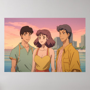 Polyamora triad 80's retro Japanska Poster