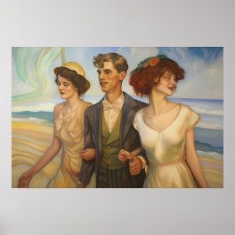 Polyamoral triad på stranden poster