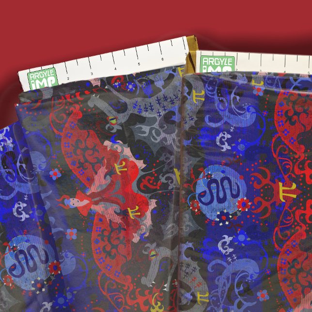 Polyamoridrake Damask i Poly Pride-flaggans färger Tyg (close-up with ruler)