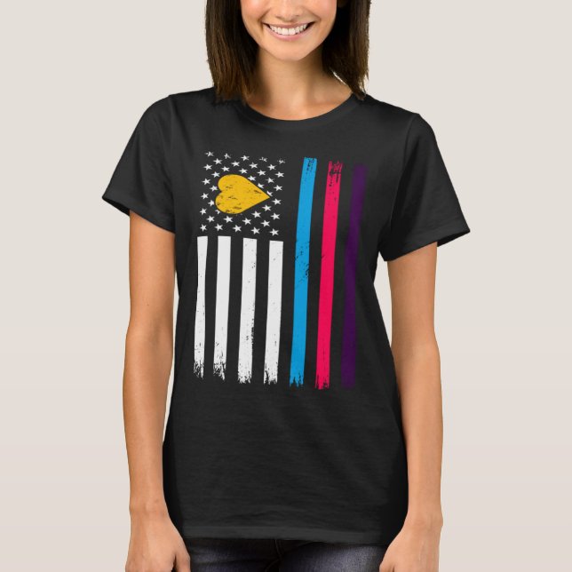 Polyamorös Ny Pride USA Flagga  Polyamorös Trekant T Shirt (Framsida)