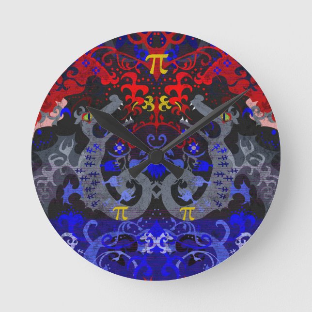 Polyamory Dragon Damask in Poly Pride Flagga Färg Rund Klocka (Framsida)