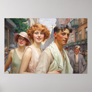 Polyamous triad som vandrar i centrala staden poster