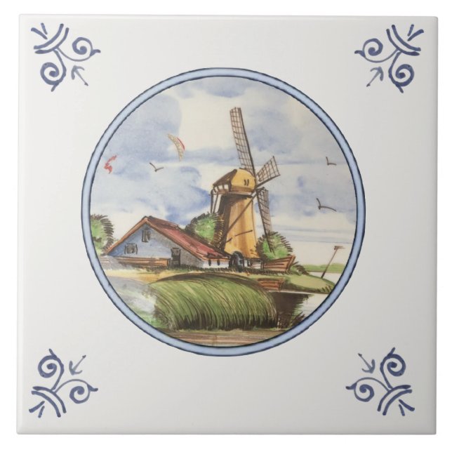 Polychrome Scenia Antique Repro Delft Ceramic Tile Kakelplatta (Framsidan)