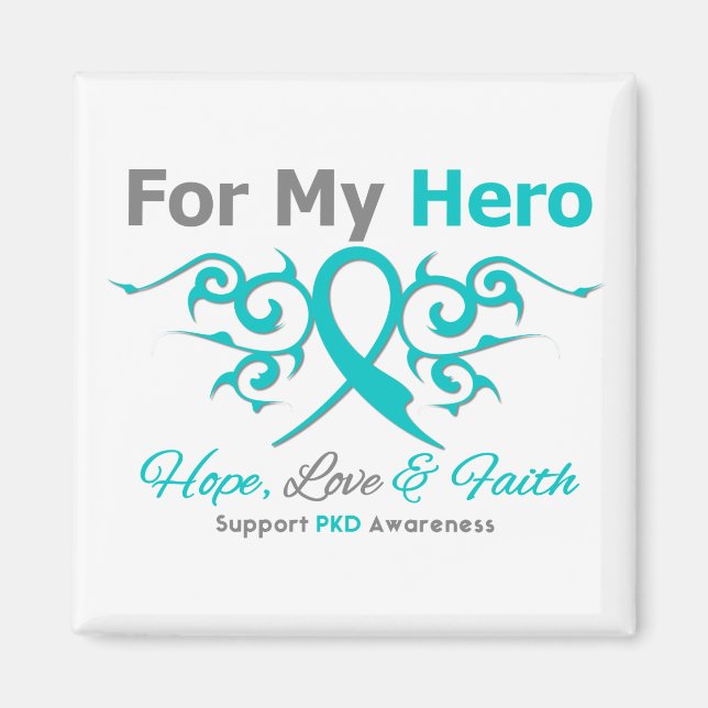 Polycystisk njursjukdom (PKD) Tribal Ribbon Hero Magnet (Framsidan)