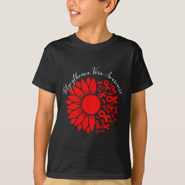 Polycythemia Vera Awareness Red Sunflower Mpn Bloo T Shirt (Framsida)