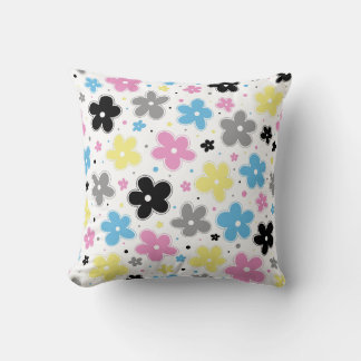 Polygender Pride Flagga Flowers Doodle Pastel Kudde