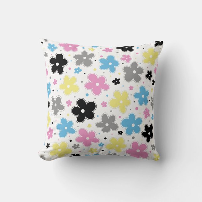 Polygender Pride Flagga Flowers Doodle Pastel Kudde (Framsida)