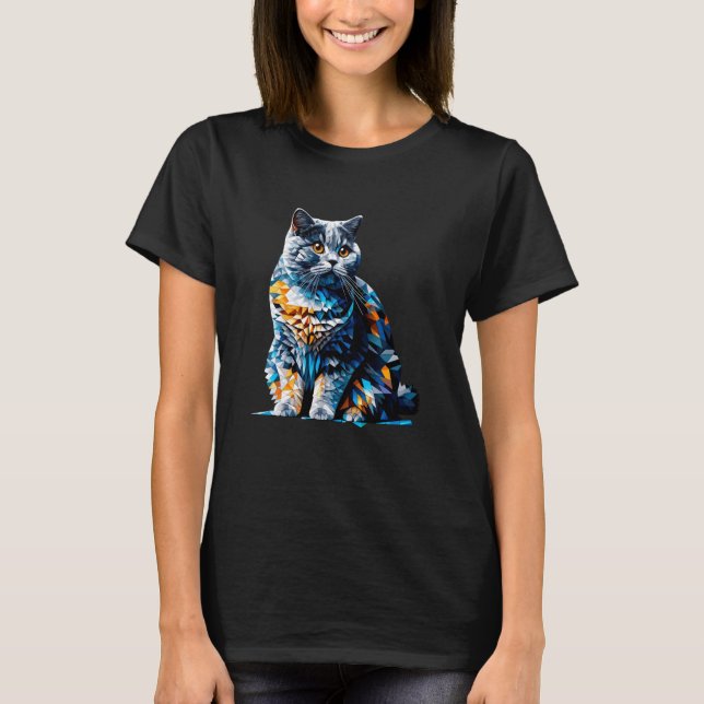 Polygon Art Brittisk Korthårskatt Brittisk Blå T Shirt (Framsida)