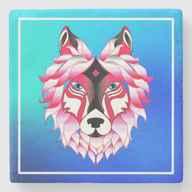 Polygon Design-24531 för rosa Varg Stenunderlägg (Framsidan)