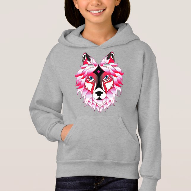 Polygon Design-24531 för rosa Varg T Shirt (Framsida)