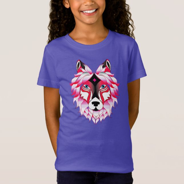 Polygon Design-24531 för rosa Varg T Shirt (Framsida)