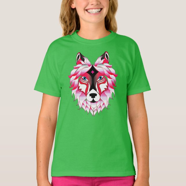 Polygon Design-24531 för rosa Varg T Shirt (Framsida)
