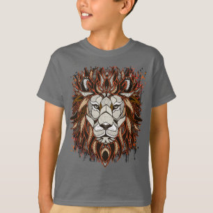 Polygon Lejon Färgfull Teckning Lejon T-Shirt