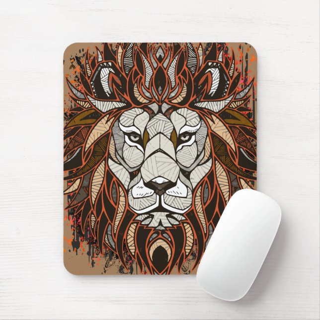 Polygon Lejon Mousepad | Färgfull Teckning | Lejon Musmatta (Med mus)