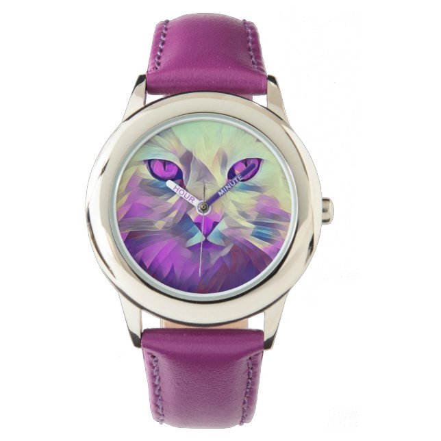 Polygon Rosa Cute Cat Ansikte eWatch Watch Watch Armbandsur (Framsida)