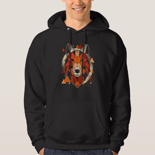 Polygon Varg Måne eller Polygon Hund Varg Pappa Hu Hoodie (Framsida)