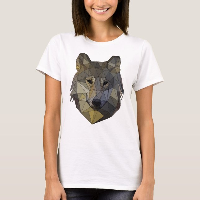 Polygon Wolf dreieckige Mosaik Formen Polyart T Shirt (Framsida)