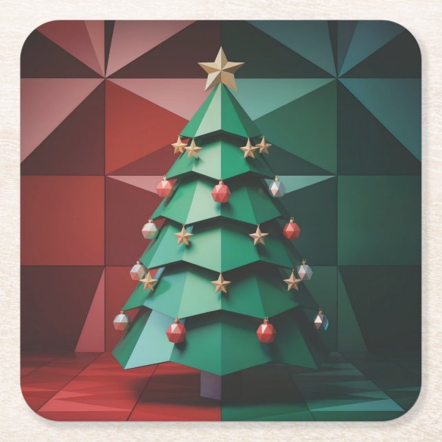  Polygonal Christmas Tree In Room Coaster Set Underlägg Papper Kvadrat (Framsidan)