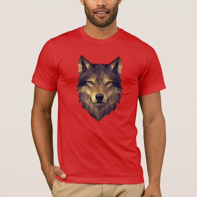 Polygonal Varg Head Geometric Art in Earth Tones T Shirt (Framsida)