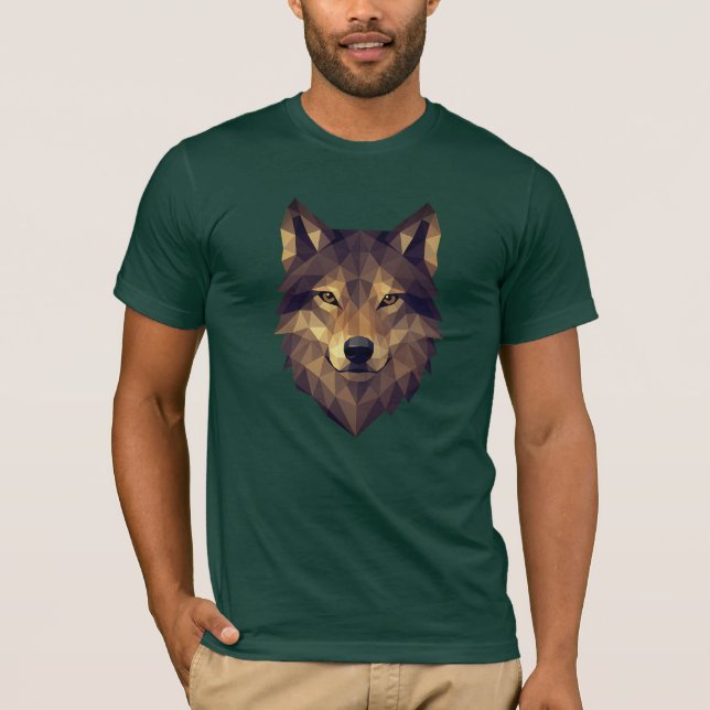 Polygonal Varg Head Geometric Art in Earth Tones T Shirt (Framsida)