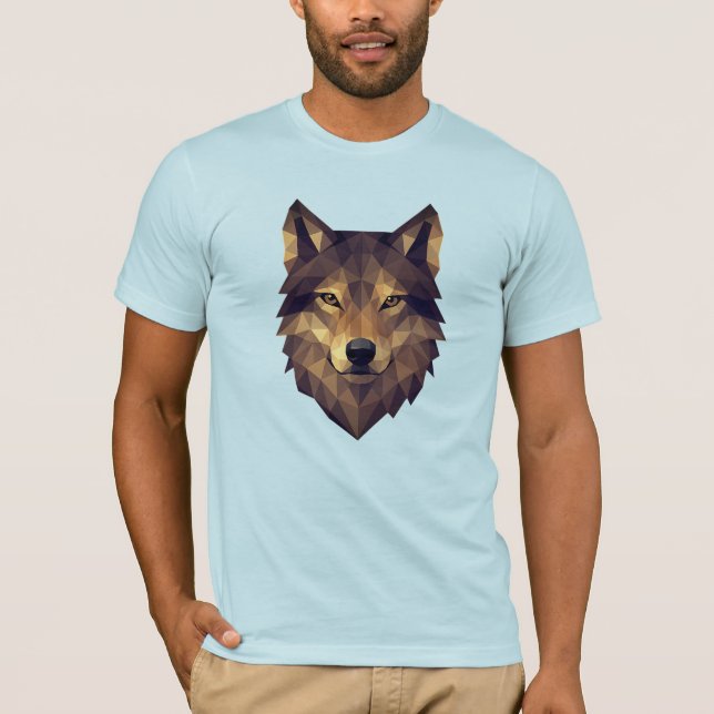 Polygonal Varg Head Geometric Art in Earth Tones T Shirt (Framsida)