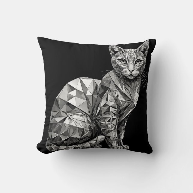 Polygonalt konstverk av en katt som visar geometri kudde (Framsida)