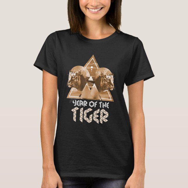 Polygonåret för den geometriska färgstarka tigern t shirt (Framsida)