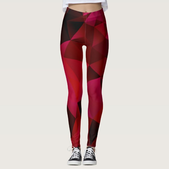 Polygonens geometriska trianglar röd utskrift leggings (Framsida)