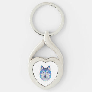 Polygonens geometriska varg twisted heart silverfärgad nyckelring