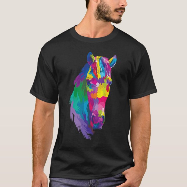 Polygonets geometriska huvud för färgade hästar t shirt (Framsida)