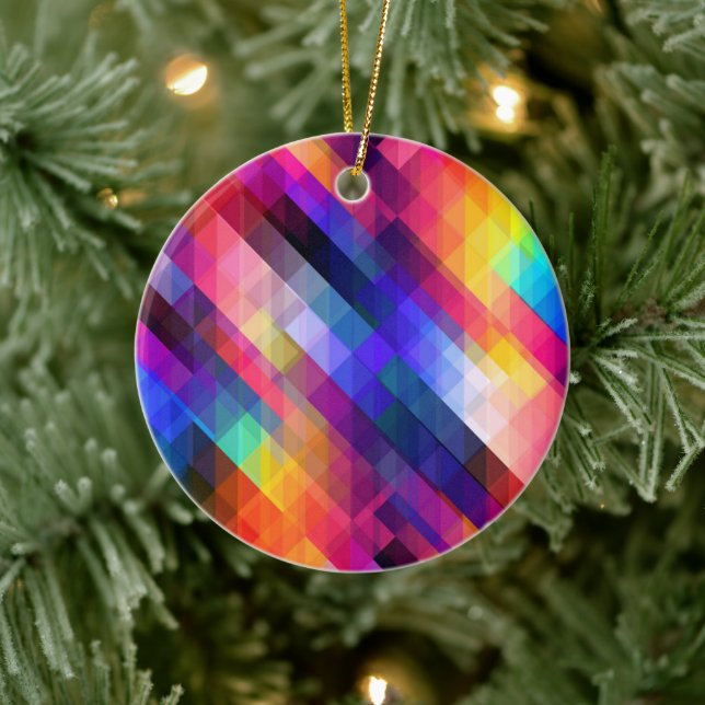 Polygonfärgad abstrakt mönster julgransprydnad keramik (Träd)