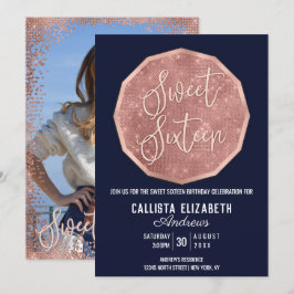 Polygonfoto 16 för chic Navy Ro Glitter 16 Inbjudningar