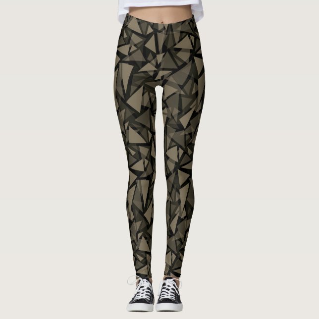 Polygongeometrisk mönster brun leggings (Framsida)