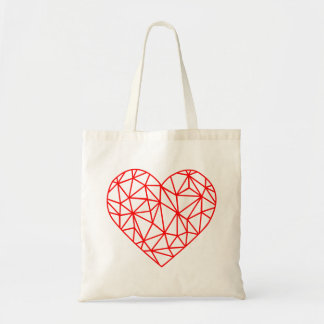 Polygonhjärta | Red Linjer | Tote Bag Tygkasse