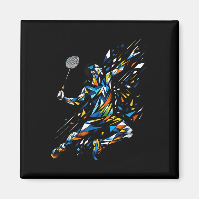 Polygonkonst Badmintonspelare Shuttle Badmintonspe Magnet (Framsidan)